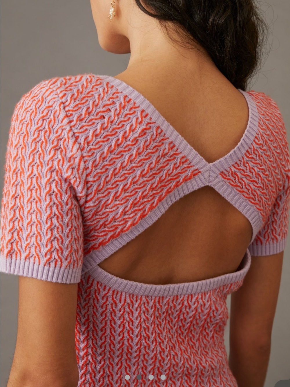 Anthropologie Maeve Lavender and Coral Knit Cutout Back Sweater Top
